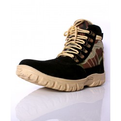 Black Camouflage Stitched Design Long Boots DR-312